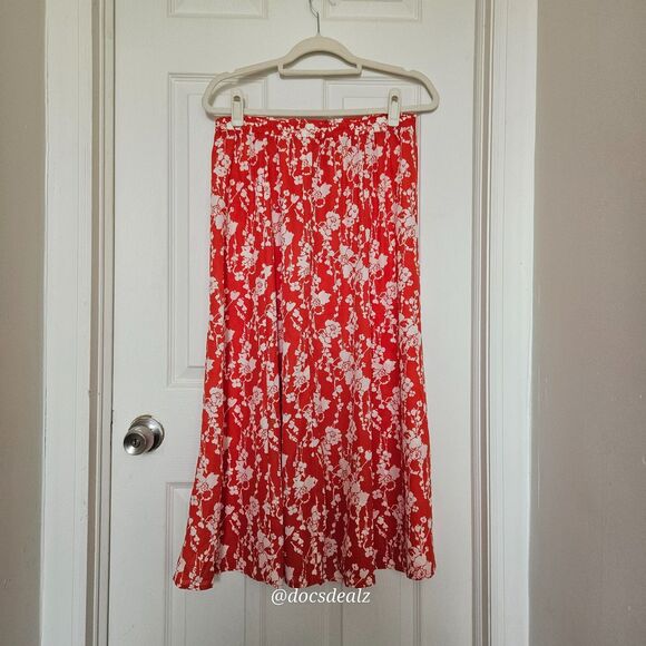 Max Studio Flowy Skirt Orange Floral Pattern Women's Medium - Picture 2 of 6